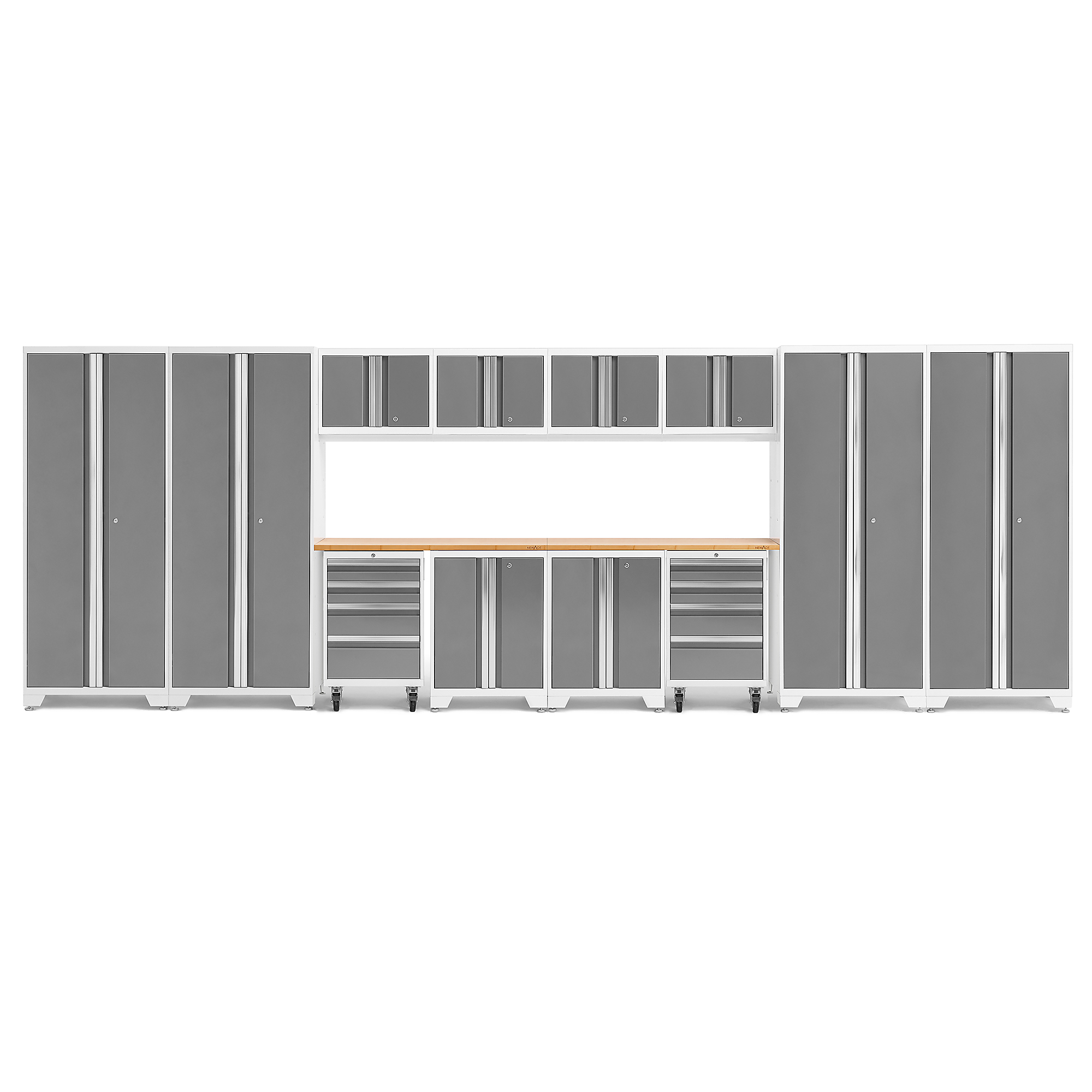 NewAge Products, Bold Series White 14-Pc. Steel Garage Cabinet Set, Width 216 in, Height 76.75 in, Depth 18 in, Model# 56992